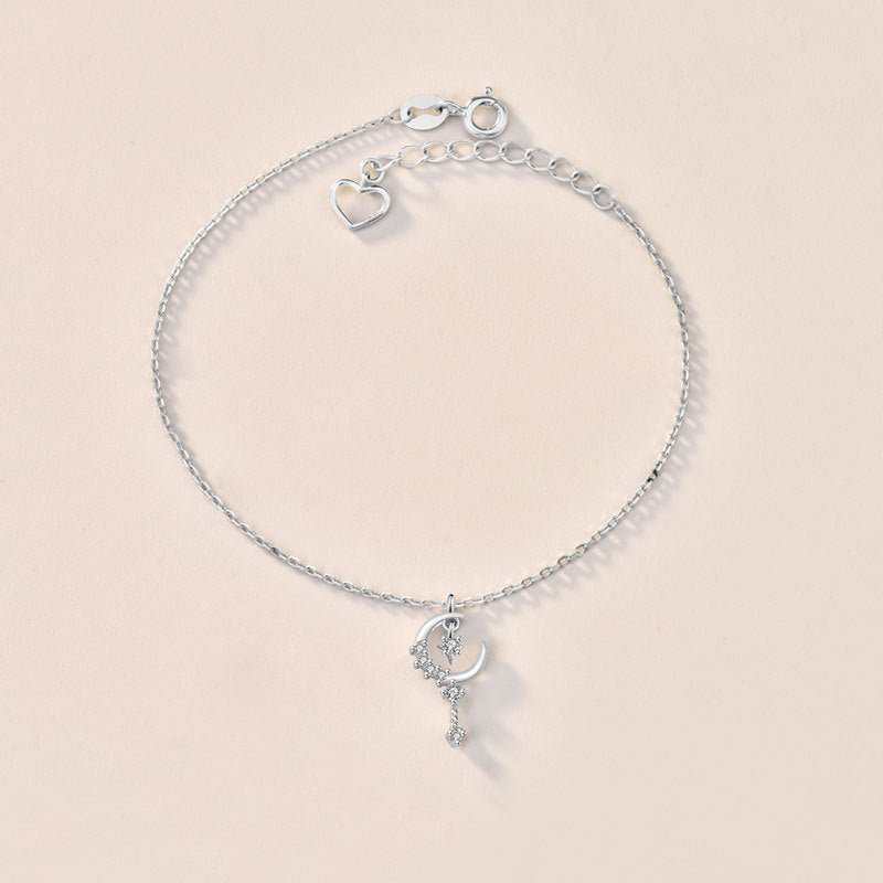 Sweet CZ Crescent Moon Star 925 Sterling Silver Bracelet - JEWELLY