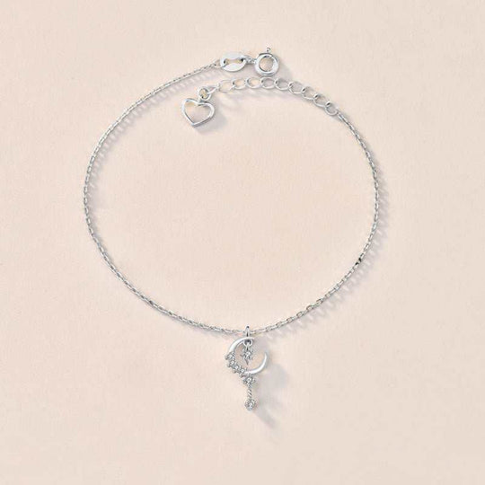 Sweet CZ Crescent Moon Star 925 Sterling Silver Bracelet - JEWELLY