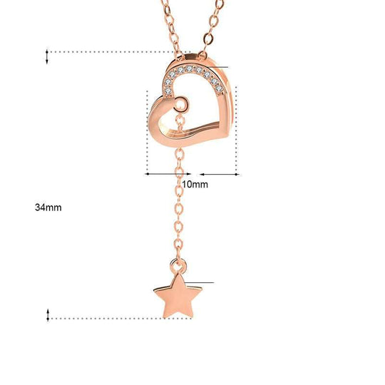 Sweet CZ Hollow Heart Star Tassels 925 Sterling Silver Necklace - JEWELLY