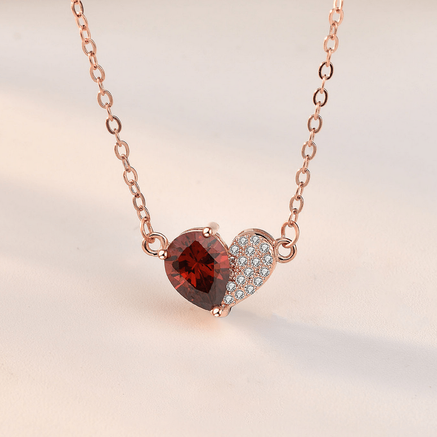 Sweet Irregular Red CZ Heart 925 Sterling Silver Necklace - JEWELLY