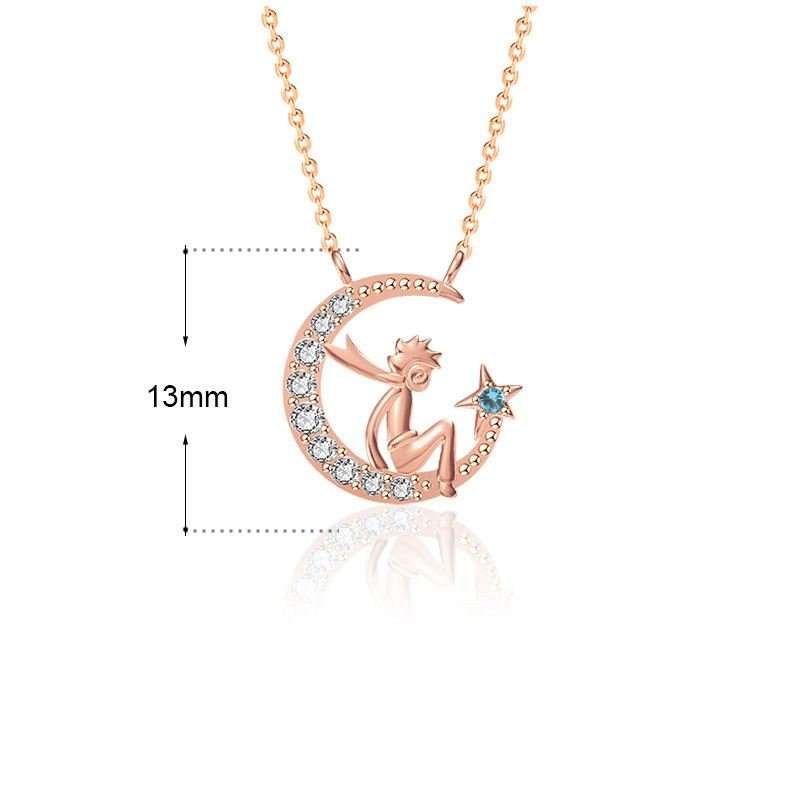 The Little Princ and His Crescent Moon Star 925 Sterling Silver NecklaMain Ston: Cubic Zirconia
Main Ston Quantity: 1
Pendant Size: 13mm * 13mm
Accent Stone: AAA Cubic Zirconia
Metal Material: Solid 925 Sterling Silver
Metal ElectJEWELLYJEWELLYCrescent Moon Star 925 Sterling Silver Necklace