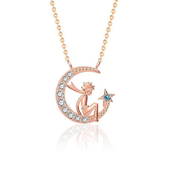 The Little Princ and His Crescent Moon Star 925 Sterling Silver NecklaMain Ston: Cubic Zirconia
Main Ston Quantity: 1
Pendant Size: 13mm * 13mm
Accent Stone: AAA Cubic Zirconia
Metal Material: Solid 925 Sterling Silver
Metal ElectJEWELLYJEWELLYCrescent Moon Star 925 Sterling Silver Necklace