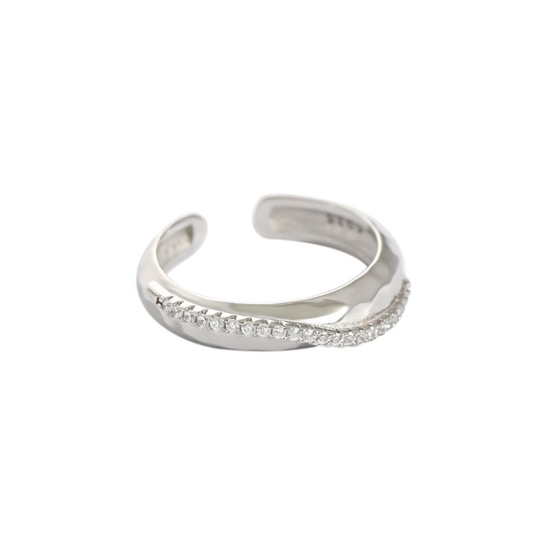 Unique CZ Lines 925 Sterling Silver Adjustable Ring - JEWELLY