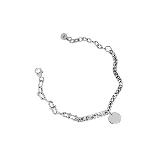 Vintage BEST WISHES Letters 925 Sterling Silver BraceletChain Width: 3.7mm/6mm 
Pendant Size: 27mm * 4.2mm 
Metal Material: Solid 925 Sterling Silver
Special Craftsmanship: Antique/Oxide
Chain Length: 155mm + 40mm AdjustaJEWELLYJEWELLYWISHES Letters 925 Sterling Silver Bracelet