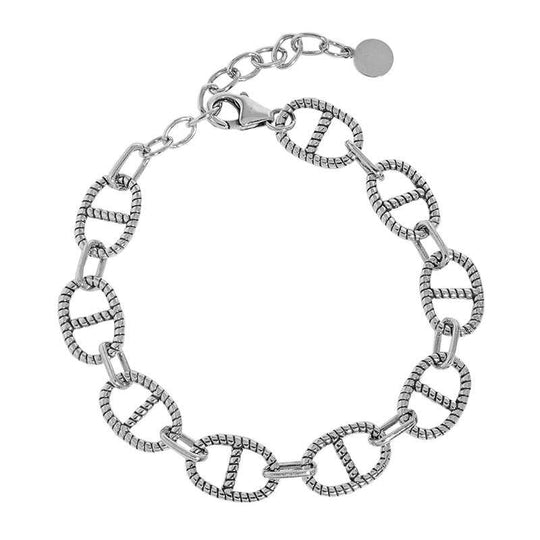 Vintage Flat Marina Chain 925 Sterling Silver BraceletChain Width: 9mm 
Metal Material: Solid 925 Sterling Silver
Chain Length: 160mm + 30mm Adjustable
Total Weight: 8.7gJEWELLYJEWELLYVintage Flat Marina Chain 925 Sterling Silver Bracelet