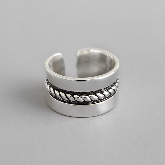 Vintage Twisted Wide Men 925 Sterling Silver Adjustable Ring - JEWELLY