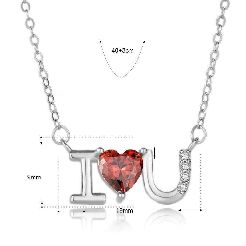 Wedding Red CZ I Love You Letters 925 Sterling Silver NecklaceMain Stone: Cubic Zirconia
Main Stone Quantity: 1 
Pendant Size: 19mm * 9mm 
Metal Material: Solid 925 Sterling Silver
Accent Stone: AAA Cubic Zirconia
Metal ElectroJEWELLYJEWELLYLetters 925 Sterling Silver Necklace