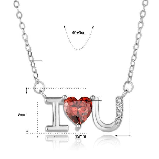 Wedding Red CZ I Love You Letters 925 Sterling Silver NecklaceMain Stone: Cubic Zirconia
Main Stone Quantity: 1 
Pendant Size: 19mm * 9mm 
Metal Material: Solid 925 Sterling Silver
Accent Stone: AAA Cubic Zirconia
Metal ElectroJEWELLYJEWELLYLetters 925 Sterling Silver Necklace