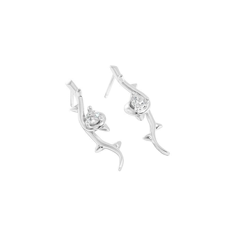 Women CZ Rose Flower Gift 925 Sterling Silver Stud Earrings - JEWELLY