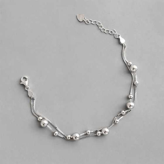 Women Double Layer Beads 925 Sterling Silver Bracelet - JEWELLY