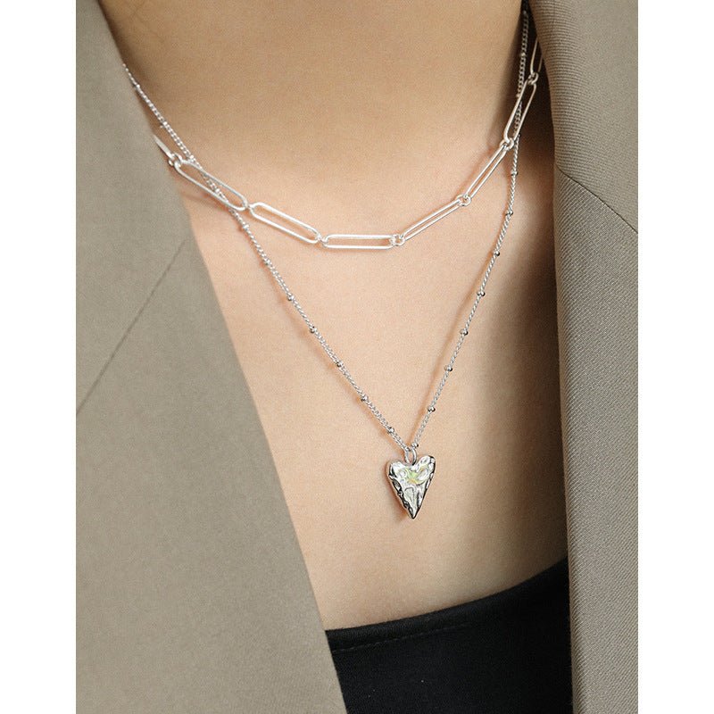 Women Irregular Love Heart 925 Sterling Silver Necklace - JEWELLY