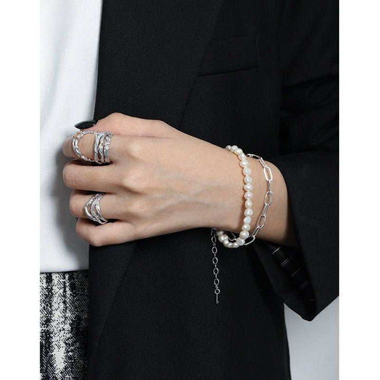 Women Irregular Natural Pearls 925 Sterling Silver Bracelet - JEWELLY