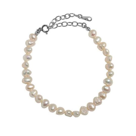 Women Irregular Natural Pearls 925 Sterling Silver Bracelet - JEWELLY