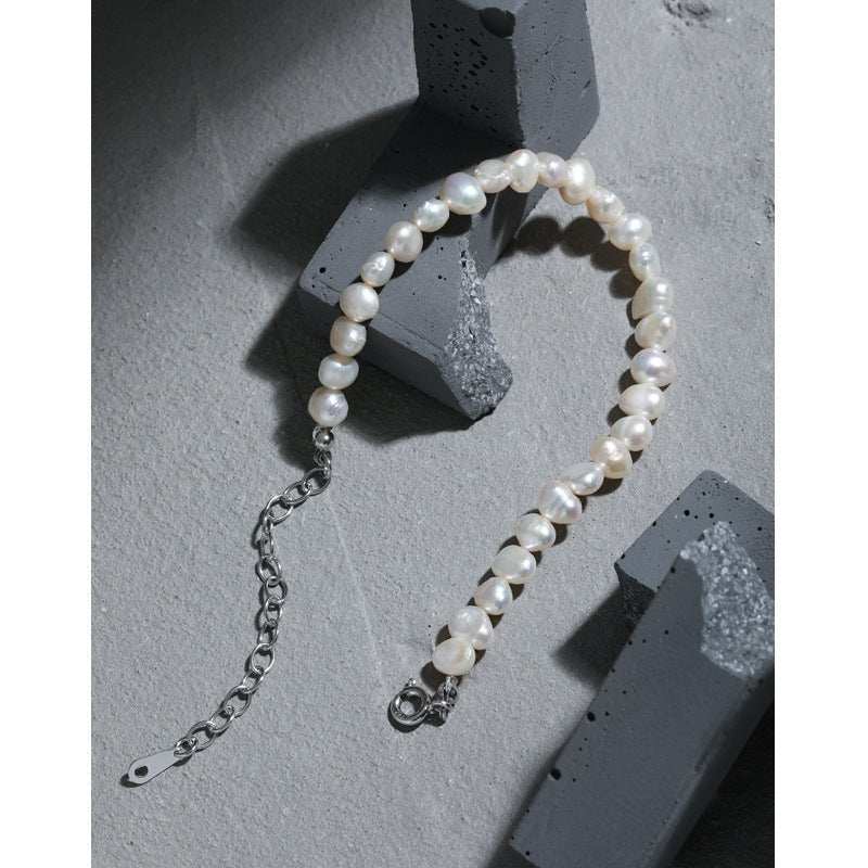 Women Irregular Natural Pearls 925 Sterling Silver Bracelet - JEWELLY