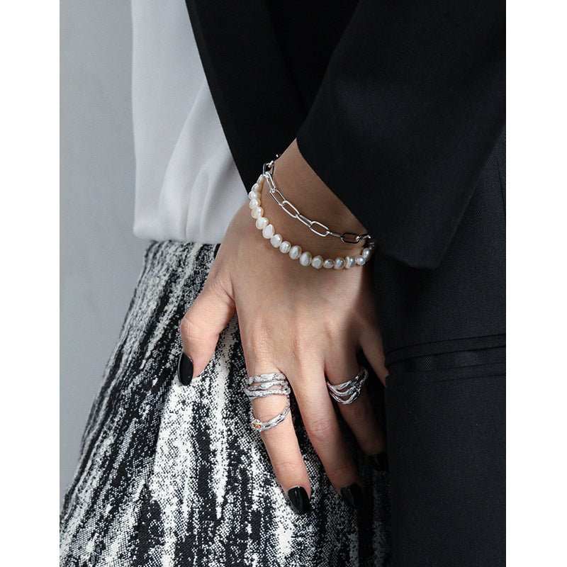 Women Irregular Natural Pearls 925 Sterling Silver Bracelet - JEWELLY