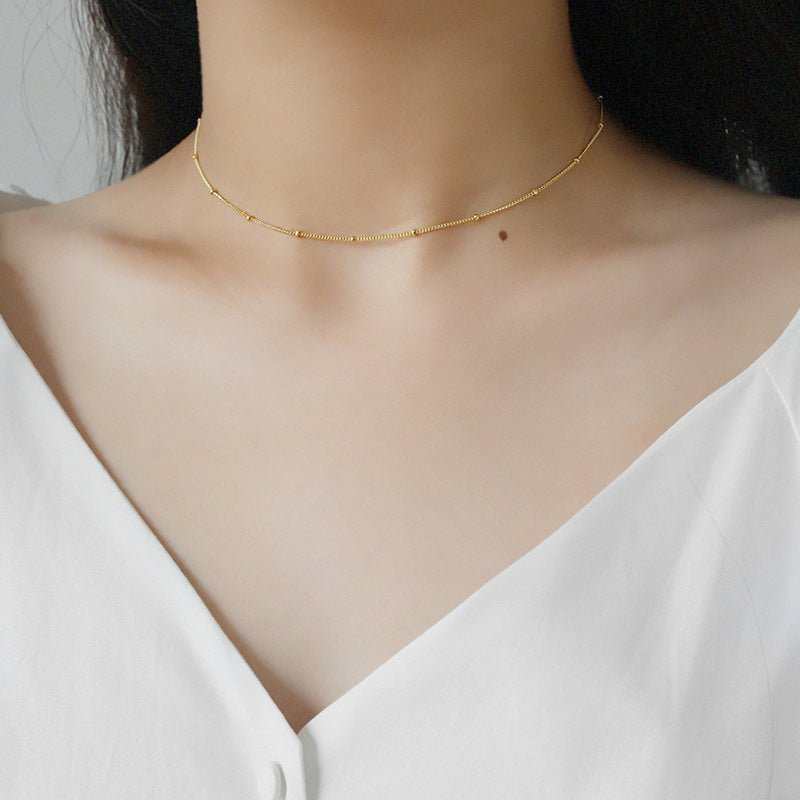 Women Mini Beads 925 Sterling Silver Choker Necklace - JEWELLY