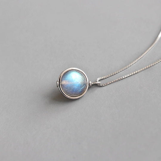 Women Round Natural Moonstone 925 Sterling Silver Necklace - JEWELLY