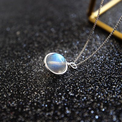 Women Round Natural Moonstone 925 Sterling Silver Necklace - JEWELLY