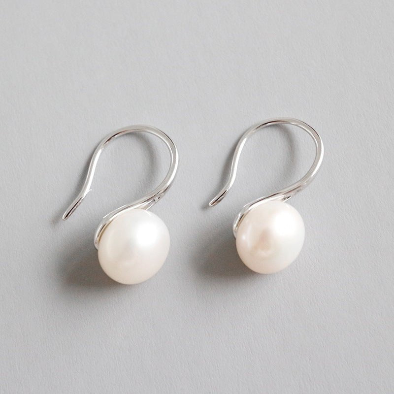 Women Round Natural Pearl 925 Sterling Silver Dangling Earrings - JEWELLY