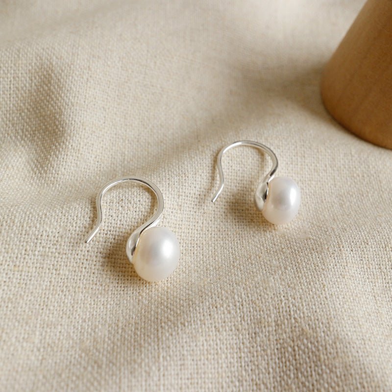 Women Round Natural Pearl 925 Sterling Silver Dangling Earrings - JEWELLY