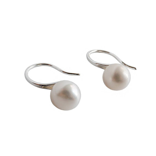 Women Round Natural Pearl 925 Sterling Silver Dangling Earrings - JEWELLY