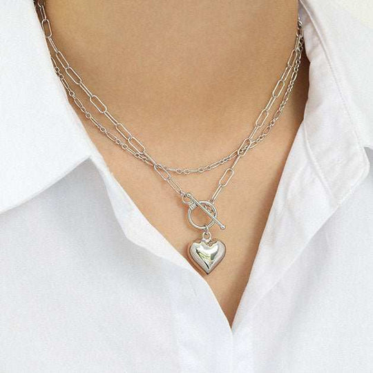 Women Simple Love Heart OT 925 Sterling Silver Necklace - JEWELLY