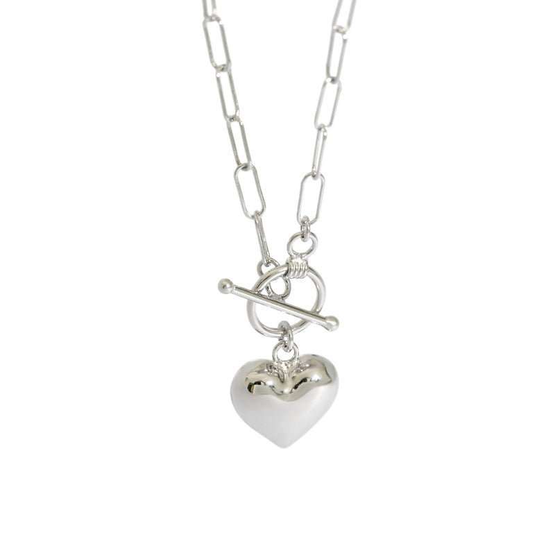 Women Simple Love Heart OT 925 Sterling Silver Necklace - JEWELLY