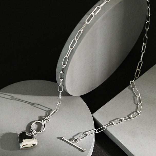 Women Simple Love Heart OT 925 Sterling Silver Necklace - JEWELLY