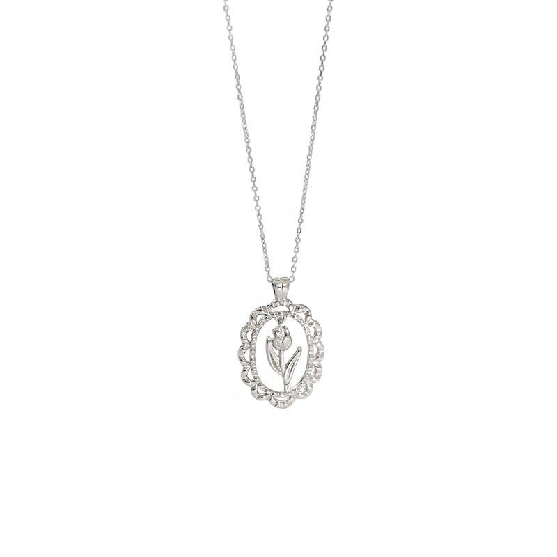 Women Tulips Flower 925 Sterling Silver Necklace - JEWELLY