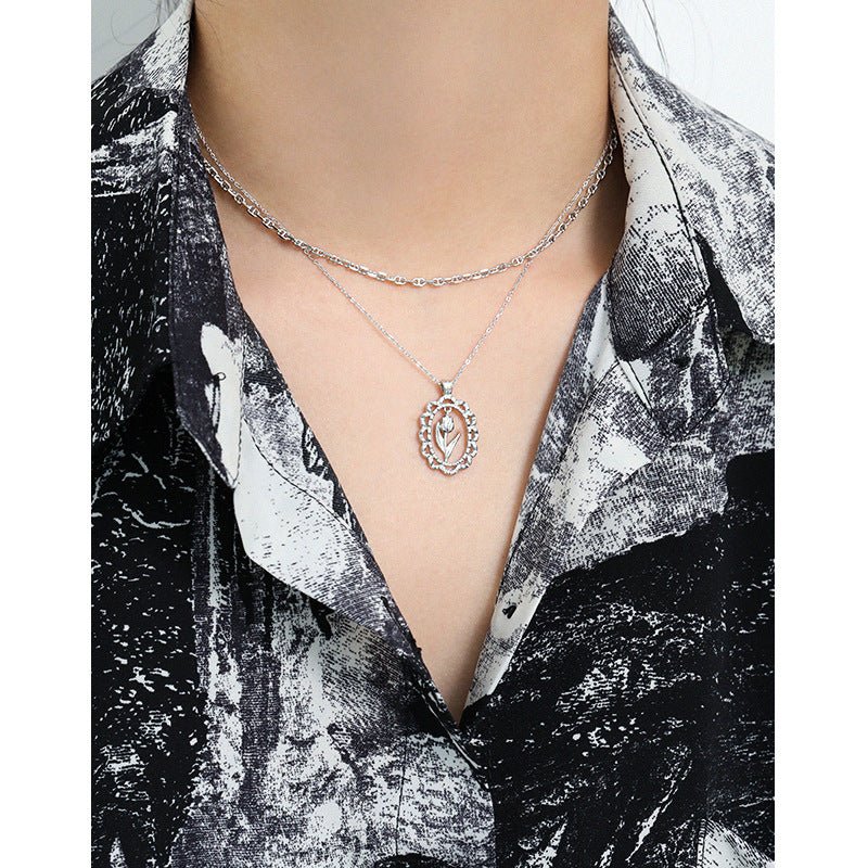 Women Tulips Flower 925 Sterling Silver Necklace - JEWELLY