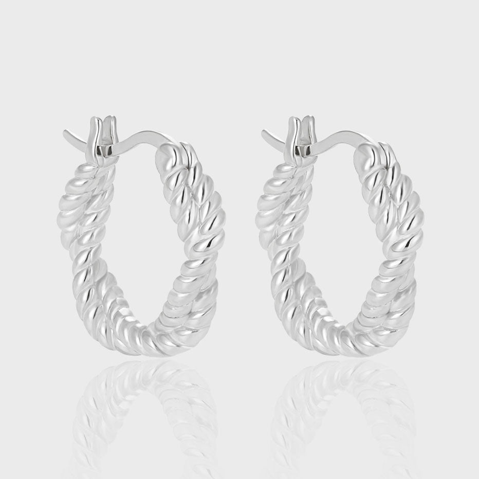 Women Twisted Cross 925 Sterling Silver Geometry Round Hoop Earrings - JEWELLY