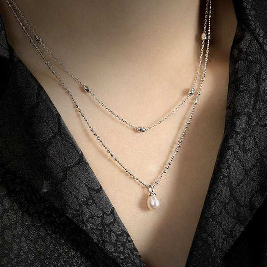 Women Waterdrop Natural Pearl 925 Sterling Silver Necklace - JEWELLY